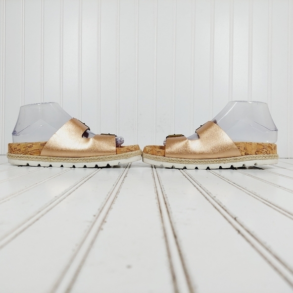 NEW Esprit Brielle Womens Metallic Tan Buckle Slip On Flat Summer Sandals M45 - Picture 7 of 10